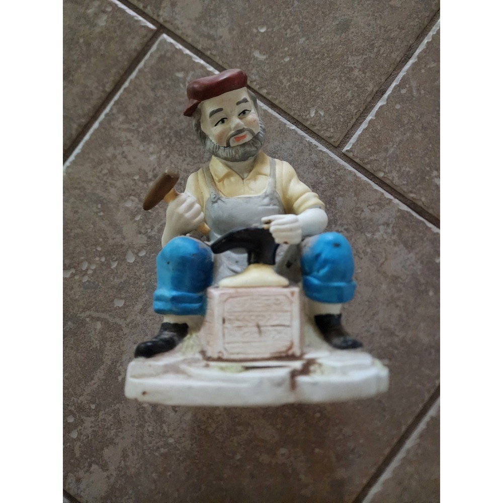 Vintage Ceramic Cobbler Figurine Hand Painted Shoemaker Statue Decor China